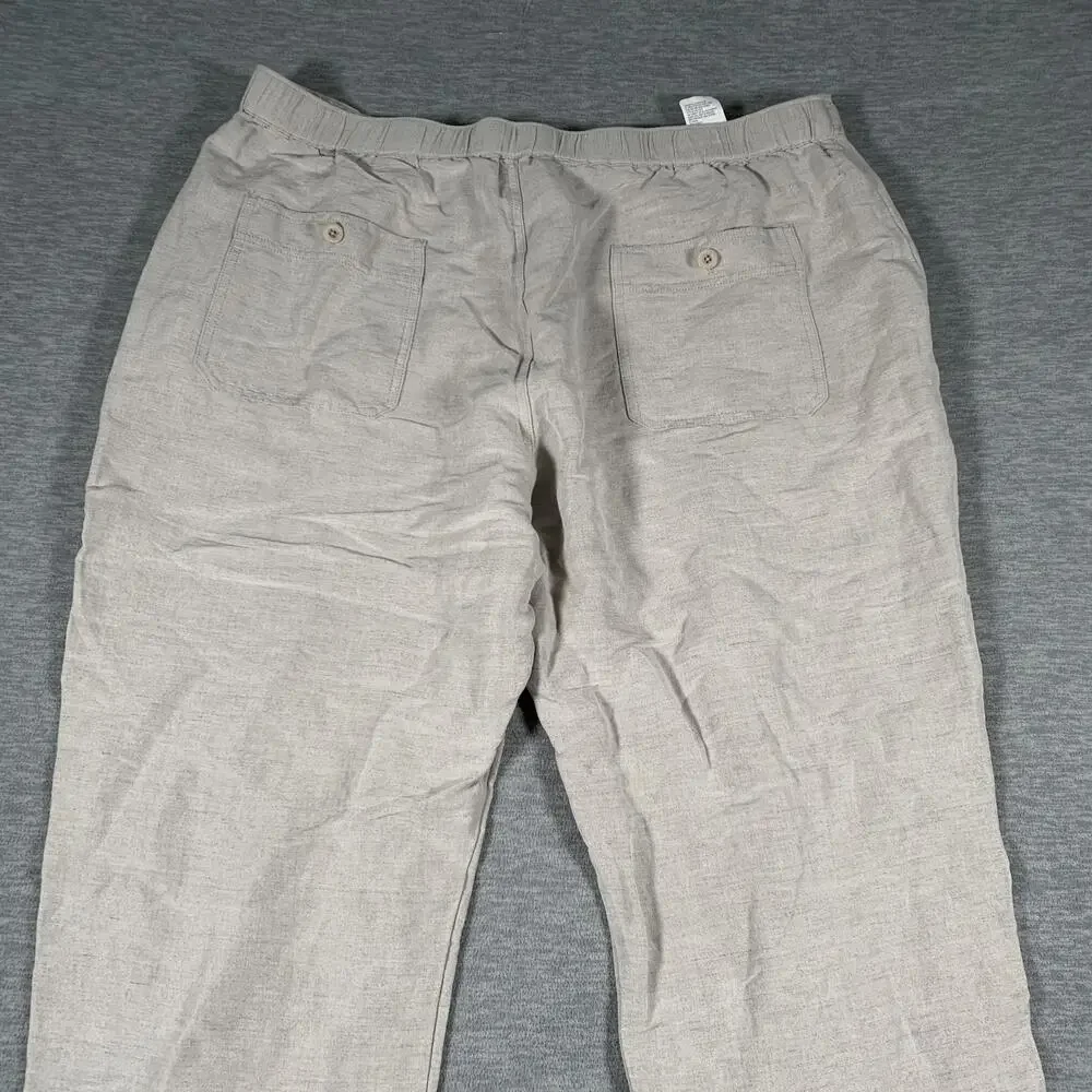 Cubavera Pants Mens XL Beige Linen Blend Jogger Drawstring Relaxed Fit Casual